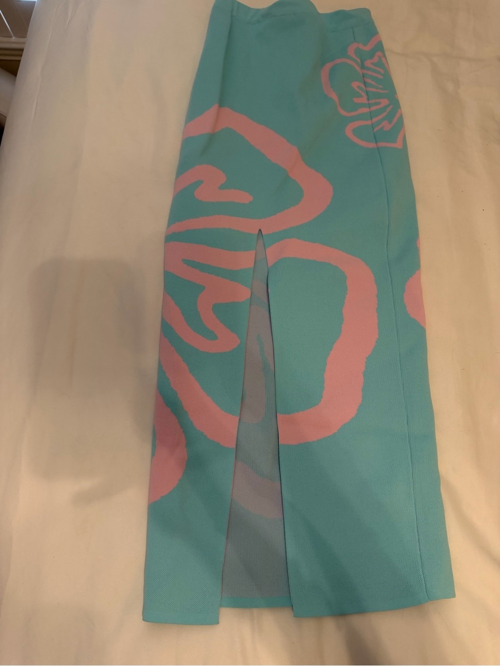 Kulani Kini’s Aqua & Pink Floral Knit Halter Crop Top + Maxi Skirt Set - Picture 4 of 8